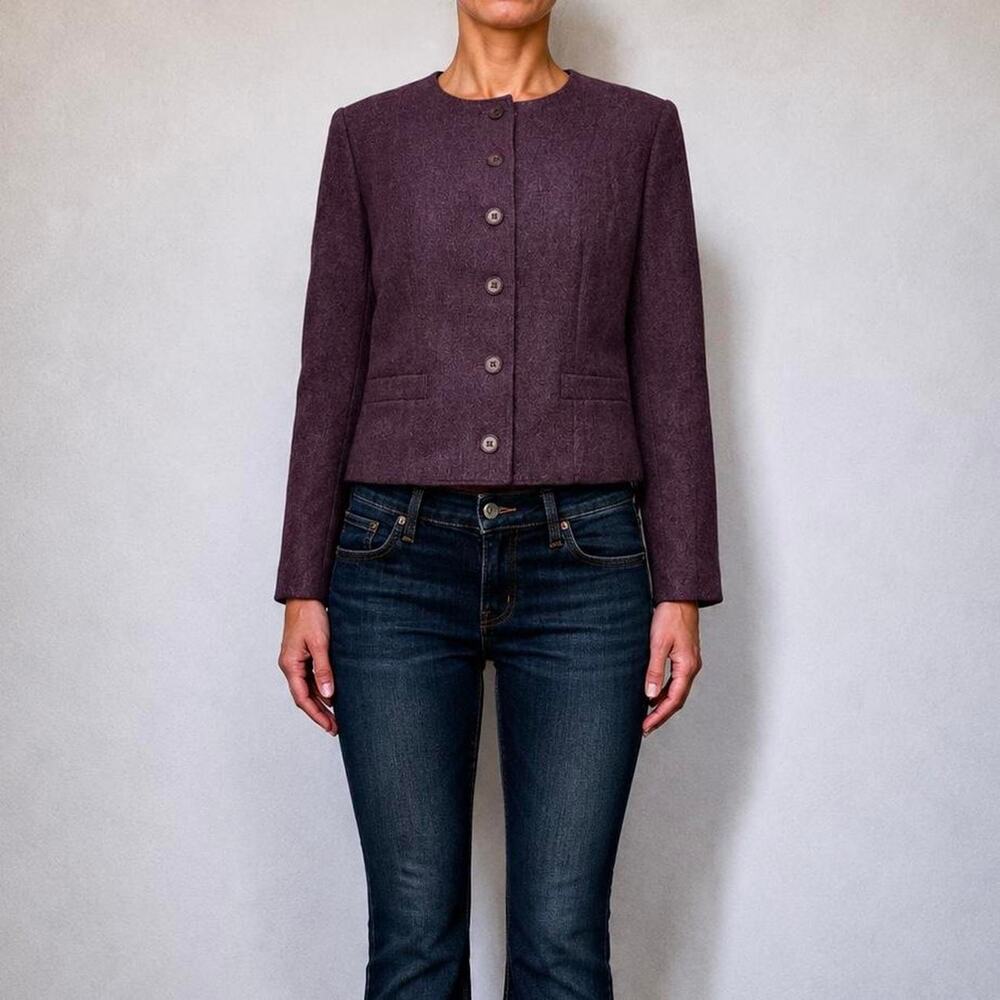 Vintage 90s Plum Purple Wool Cropped Tailored Blazer Jacket Size 8 Medium